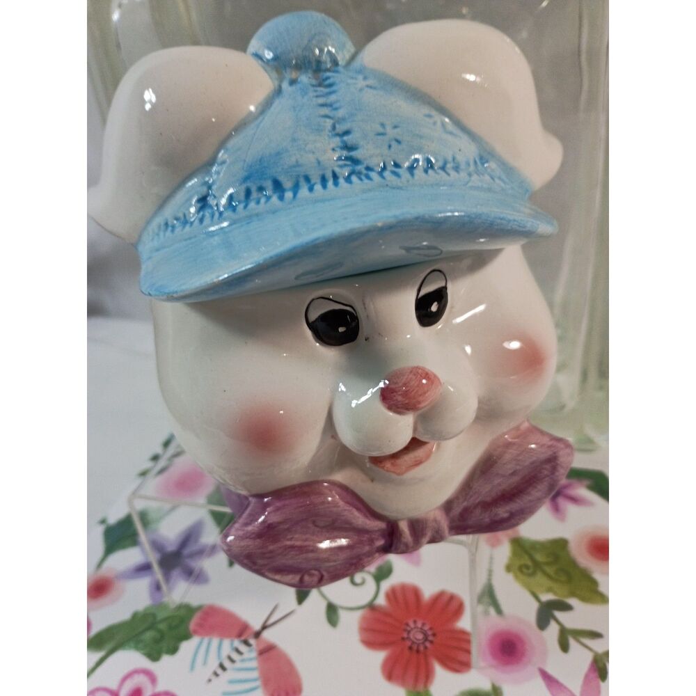 Ceramic Boy Easter Bunny Treat Jar Hand Painted